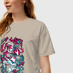 Футболка оверсайз женская Магическая битва Итадори х Сукуна неон, цвет: миндальный — фото 2