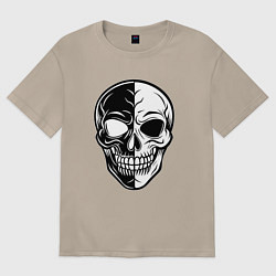 Женская футболка оверсайз Черно белый череп