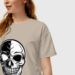 Футболка оверсайз женская Черно белый череп, цвет: миндальный — фото 2