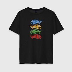 Женская футболка оверсайз Неоновые рыбы