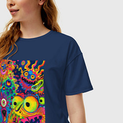 Футболка оверсайз женская Психоделические лица, цвет: тёмно-синий — фото 2