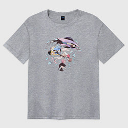 Женская футболка оверсайз Медуза не умеет плавать в ночи