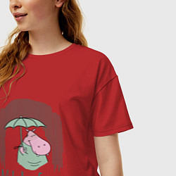 Футболка оверсайз женская Бегемотик под дождем, цвет: красный — фото 2