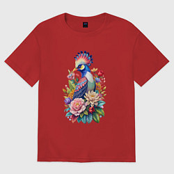 Женская футболка оверсайз Шлемоносный турако среди цветов