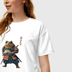 Футболка оверсайз женская Лягушка самурай - japan aesthetic, цвет: белый — фото 2