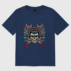 Женская футболка оверсайз Японский череп гейши с демонами