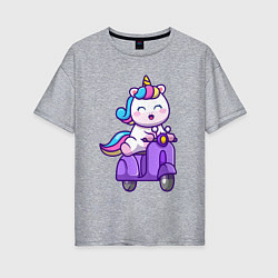 Женская футболка оверсайз Единорог на мотороллере