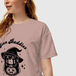 Футболка оверсайз женская Милая ведьма - даже плохиши иногда плачут, цвет: пыльно-розовый — фото 2