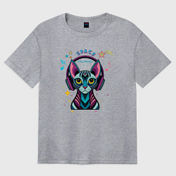 Женская футболка оверсайз Кот в наушниках - музыка