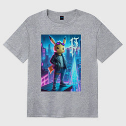 Женская футболка оверсайз Чувак Пикачу в мегаполисе - урбан нейроарт