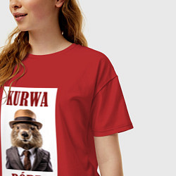 Футболка оверсайз женская Бобр курва деловой мем, цвет: красный — фото 2