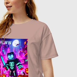 Футболка оверсайз женская Minecraft and halloween - collaboration fantasy, цвет: пыльно-розовый — фото 2
