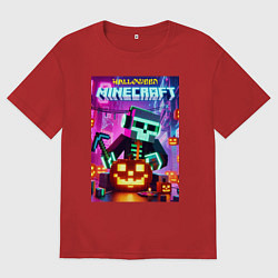 Футболка оверсайз женская Skeleton and pumpkin - neon glow, цвет: красный