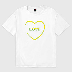 Футболка оверсайз женская Сердце в цветах флага Ямайки - one love Боб Марли, цвет: белый