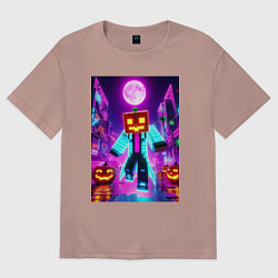 Футболка оверсайз женская Neon halloween and Minecraft - collaboration, цвет: пыльно-розовый