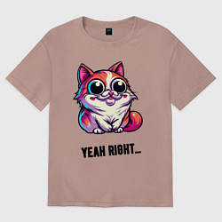 Футболка оверсайз женская Саркастически улыбающийся кот, цвет: пыльно-розовый
