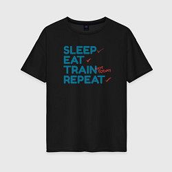 Футболка оверсайз женская Eat sleep train repeat - blue and red, цвет: черный