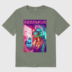 Футболка оверсайз женская Cool dude Dino with a mug of beer - ai art, цвет: авокадо