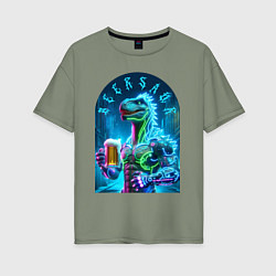 Женская футболка оверсайз Neon beersaur - ai art fantasy