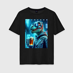 Женская футболка оверсайз Крутой чувак Дино с кружкой пива - нейроарт