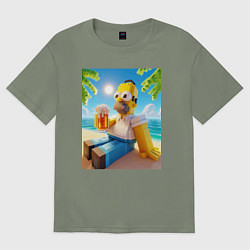 Женская футболка оверсайз Гомер Симпсон в стиле Майнкрафт с кружкой пива - н