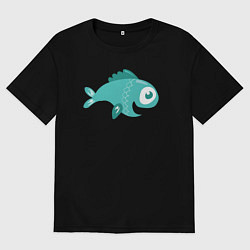 Футболка оверсайз женская Весёлая рыбка, цвет: черный