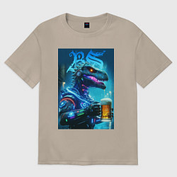 Женская футболка оверсайз Cyber beersaur with a mug of beer