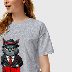 Футболка оверсайз женская Крестный котец в шляпе, цвет: меланж — фото 2