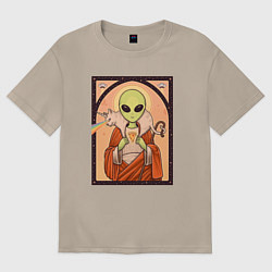 Женская футболка оверсайз Пришелец и кот-единорог