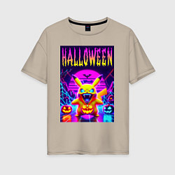 Женская футболка оверсайз Pikachu - halloween vaporwave