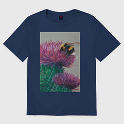 Женская футболка оверсайз Мохнатый шмель на кактусе - живопись