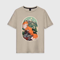 Женская футболка оверсайз Лиса и горы