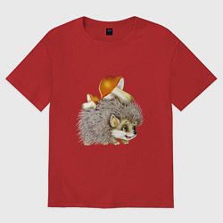 Женская футболка оверсайз Добрый ежик с грибами