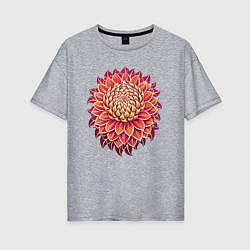 Женская футболка оверсайз Узор - красный цветок
