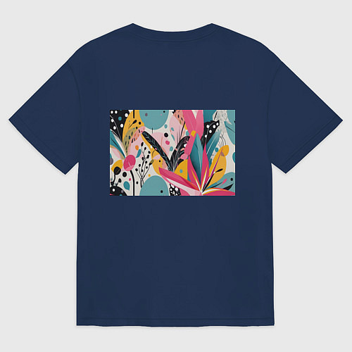 Женская футболка оверсайз Листья цветы абстракция / Тёмно-синий – фото 2