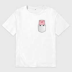 Женская футболка оверсайз Розовый поросенок в кармане