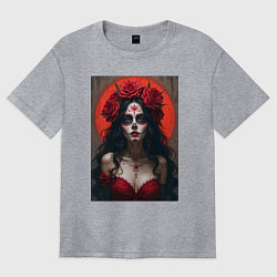 Женская футболка оверсайз Девушка с макияжем на день мертвых