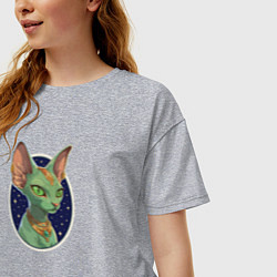 Футболка оверсайз женская Кот сфинкс на фоне звёздного неба, цвет: меланж — фото 2