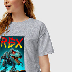 Футболка оверсайз женская Tyrannosaur rex on a skateboard - ai art fantasy, цвет: меланж — фото 2