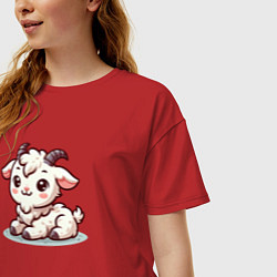Футболка оверсайз женская Милый козлик, цвет: красный — фото 2