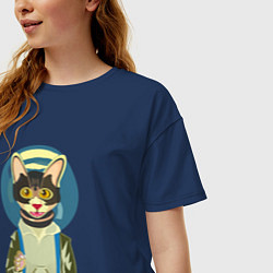 Футболка оверсайз женская Котик в медитации, цвет: тёмно-синий — фото 2