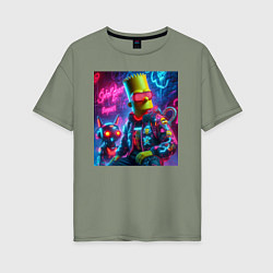 Женская футболка оверсайз Барт Симпсон с котом роботом - нейроарт