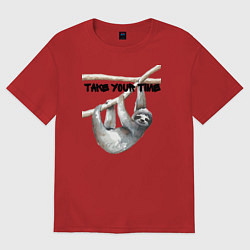 Женская футболка оверсайз Ленивец не торопись