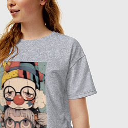 Футболка оверсайз женская Клоун с девочкой арт, цвет: меланж — фото 2