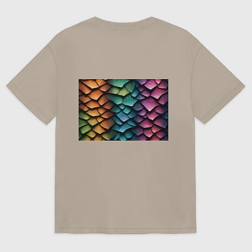 Женская футболка оверсайз Цветная чешуя дракона / Миндальный – фото 2
