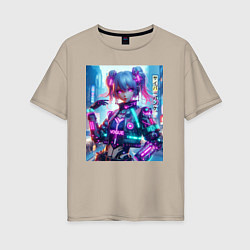 Футболка оверсайз женская Модная красотка - киберпанк, цвет: миндальный