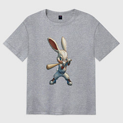 Футболка оверсайз женская Бейсбольный зайчик, цвет: меланж