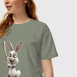 Футболка оверсайз женская Заяц спортивный, цвет: авокадо — фото 2