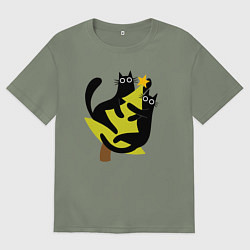 Женская футболка оверсайз Черные коты на елке