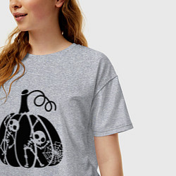 Футболка оверсайз женская Скелеты в тыкве, цвет: меланж — фото 2